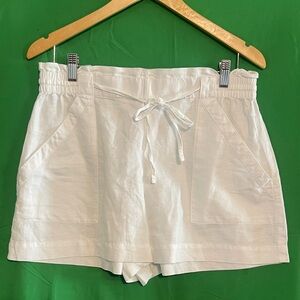 LOFT White High-Waist Drawstring Linen-Blend Shorts